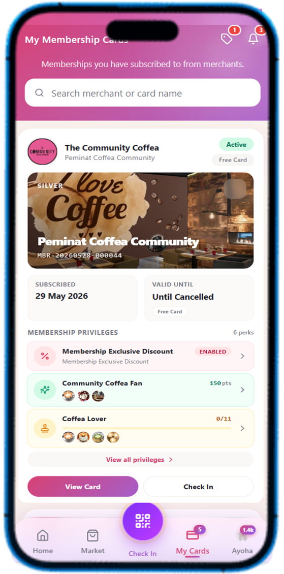 Ayoha Engage membership wallet