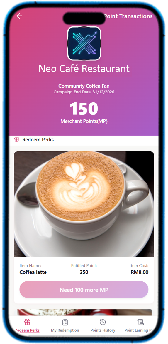 Ayoha Engage points loyalty programme screen