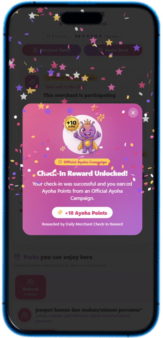 Ayoha Engage — check-in reward with Ayoha Points