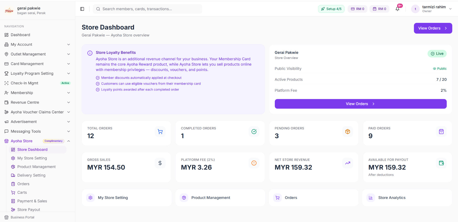 Ayoha Store merchant dashboard